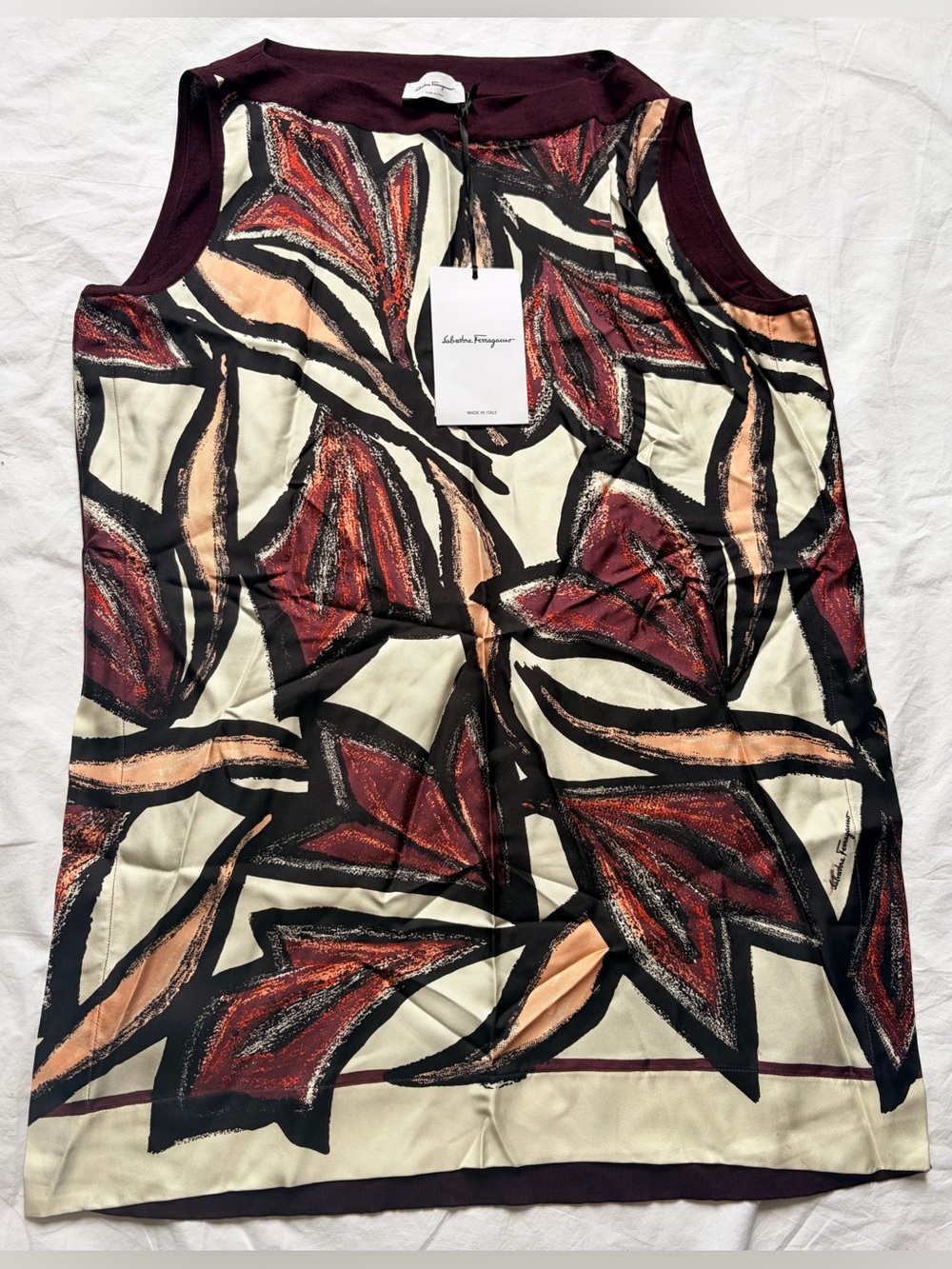Salvatore Ferragamo Women's Sleeveless Tunic Top in Plum Floral, size S